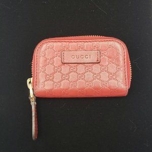 Auth Gucci Micro Guccissima Red Leather Coin Pouch Coin Purse